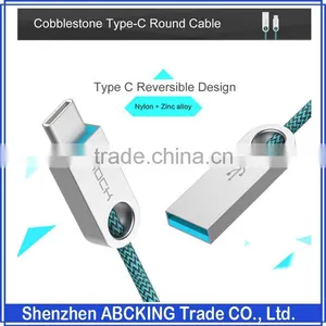 ROCK Cobblestone Type C Round Cable for Huawei Xiaomi Meizu 2.0A Type C to USB Charging Nylon Metal Cables thumbnail-1
