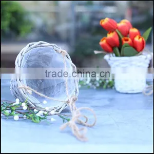 Grey Wash Woodchip Basket With Rope Handle thumbnail-3