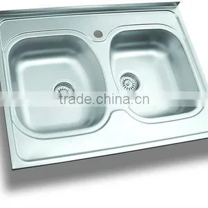 60x80 Lay-on Double Bowl Stainless Steel Kitchen Sink (DE315) thumbnail-1