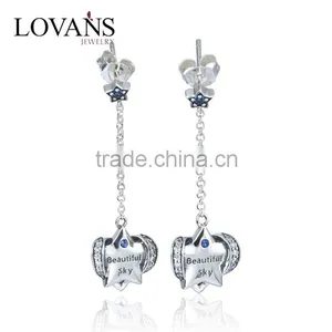 Long Fashion Design Raw Material Engraved Hanging Pave Diamond Earrings thumbnail-1