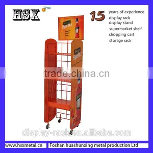 Metal Wheeled Light Wine Display Rack for Supermarket/retail Stores HSX-Z-235 thumbnail-1