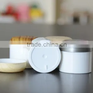 White Color PP Jar Cream Jar With Bamboo Cap 50g 100g Cosmetic Jar With Wood Cap thumbnail-4