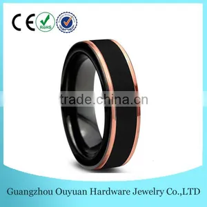 8MM Rose Gold Plated Tungsten Carbide Ring, Black Brushed Comfort Fit Tungsten Carbide Ring thumbnail-1
