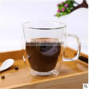100% Lead Free Heat Resistant Borosilicate Double Wall Glass Coffee/milk Cup With Handle in Stock thumbnail-4