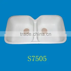 Undermount White Composite Kitchen Sink Double Basin thumbnail-1
