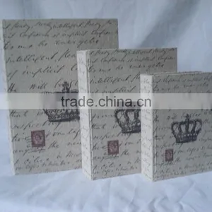 Good Quality Antique SET OF 3 Linen Printing Covered Wooden Book Box thumbnail-2