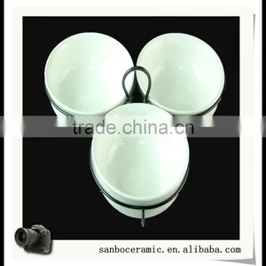 3pcs White Ceramic Bowls With Black Metal Holder Set In Stock Wholesale thumbnail-2