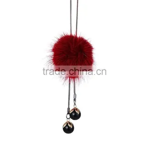 Hot New Korea Pompon Necklace Mink Fur Ball Long Sweater Necklace for Antumn Winter thumbnail-2
