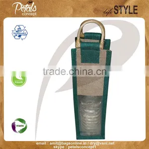 One Bottle Jute Wine Bag With Wooden Cane Handle thumbnail-1
