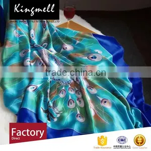 Custom Peacock Pattern Digital Print OEM Silk Crepe Scarf thumbnail-1