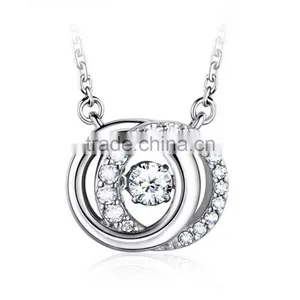 2017 New Design 925 Sterling Silver Double Rings Pendant Necklace thumbnail-1