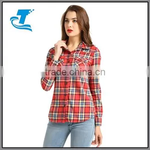 Spring Summer Ladies Female Casual Cotton Long Sleeve Plaid Shirt Women High Quality Blouses thumbnail-1