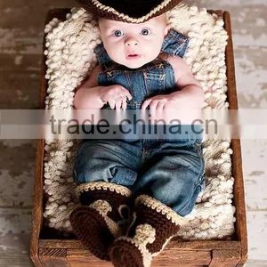Wholesale Hot Sale Kids Cowboy Clothes Set Crochet Handmade Hats Clothing For Baby thumbnail-2