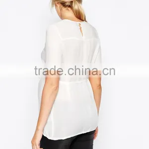 Elegant Semi-sheer Pleated Lace Detail Maternity Wear Wholesale Tank Top thumbnail-3