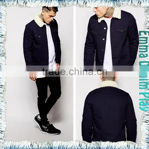 Vogue Cotton Denim Fleece Lining Jacket Dark Blue for Men thumbnail-1
