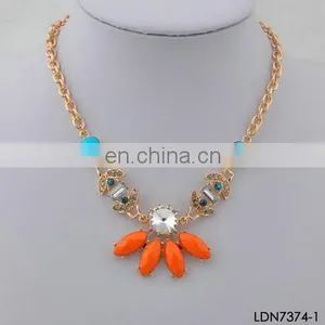 Bib and Foral Orange Pendant With Transperament Crystal Bib Necklace Jewelry thumbnail-1