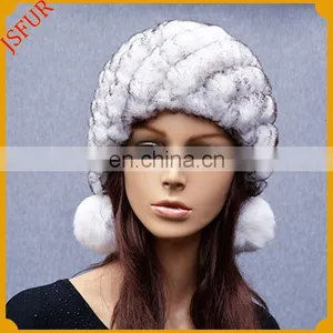 Genuine Rabbit Fur Hat With Bobble Pom Pom Fur Hat Women thumbnail-5