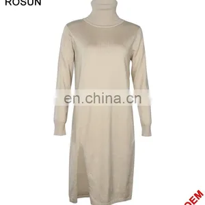Women Turtleneck Long Sleeves Ribbed Split Side Knit Dress thumbnail-1
