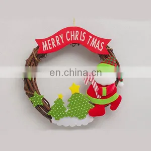 Rattan Cane Santa Claus Christmas Wreath Door Decoration Holiday Wreath Circle Rattan Cane Hanging Decoration thumbnail-1