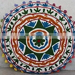 Mexican Fashion Multi Hand Embroidery Decorative Sofa Throw Round Cushion Covers thumbnail-3