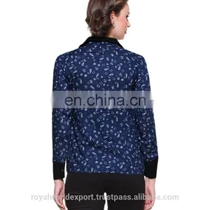 BLUE PRINTED SHIRT WITH CONTRAST COLLAR AND CUFF DESIGNER TOP LADIES NEW DESIGN FASHION TOP thumbnail-5