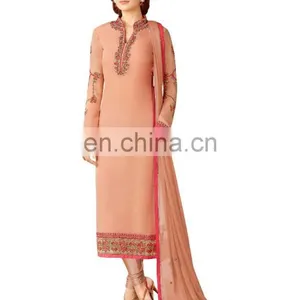 Peach Color Casual Wear Straight Cut Salwar Suits 2017 thumbnail-1
