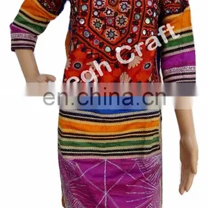 Afghani Mirror Work Dress - Belly Dance Costume Dress- Afghani Embroidered Tunic- Balochi Dress - Kuchi Vintage Tunic thumbnail-2