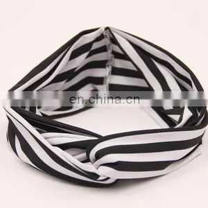 Women's Elastic Headband Black and White Stripe Designed Criss Cross Headwrap Bandana Headwear Hair Wrap thumbnail-1