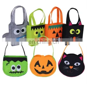 New Customized Printed Felt Trick Treat Tote Bags Halloween Felt Pumpkin Candy Bag thumbnail-6