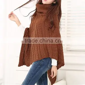 2016 Ladies Turtle Neck Women New Model Acrylic Poncho thumbnail-3