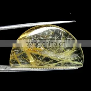 Top Quality Natural Rutile Cabochon Gemstone / Smooth Rutile Cabochon Stone / Yellow Rutile Quartz Fancy D Shape Rutile thumbnail-1