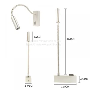 Meanyee Wall Mount Reading Lamp Headboard Bedside Lights With Switch/Flexible Gooseneck/Surface/Brushed Nickel/3000K LED/MY-WN188N thumbnail-2