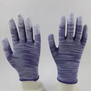 Purple and White Polyester Knitted PU Fingers Coated Safety Work Gloves Anti-dirt Breathable Comfortable Flexible thumbnail-1