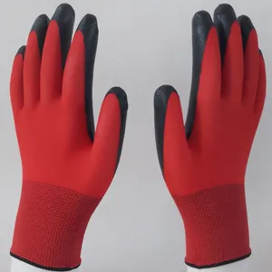 Red Polyester Knitted Black Nitrile Palm Coated Safety Work Gloves Abrasion-resistance Anti-slip Breathable thumbnail-5