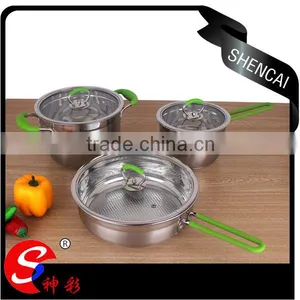 Best Quality 6pcs Stainless Steel Capsulated Induction Color Silicone Handle Cookware Set thumbnail-1