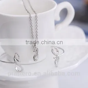 Fashion 18K White Plated Infinity Rhinestone Earrings Necklace Bracelet Set Jewelry thumbnail-6