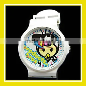 2016 Hot Sell Products Bros Baby Rinne Costume Play Milk Cow Women Waterproof PVC Band Rubber Wrist White Watch thumbnail-1