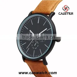 Simple Style Three Eyes Leather Band Quartz Watch for Men thumbnail-2