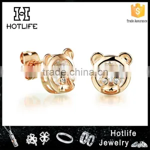 Wholesale 18k Gold Fashion Jewelry Cute Bear Gold Earring Tops Designs With Zircon thumbnail-1