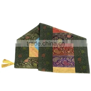 Stripe Design Green Border Color Silk Table Runner thumbnail-3