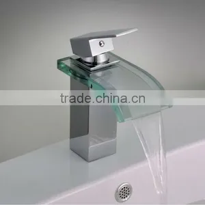 Chromed Square Body Glass Waterfall Basin Faucet,Water Tap QH0822 thumbnail-1
