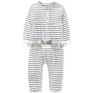 Newest 100% Cotton Baby Clothes Casual Stripe Romper With Pockets For Girls thumbnail-1