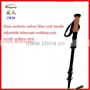 Three Sections Carbon Fiber Cork Handle Adjustable Telescopic Trekking Pole Nordic Walking Stick thumbnail-1