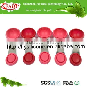Red Cheap Silicone Measuring Spoon With Stainless Steel Handle thumbnail-1