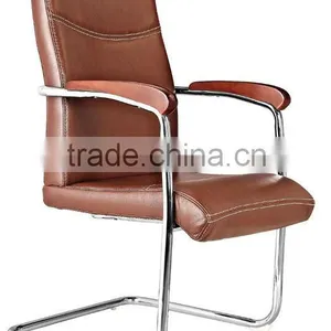Chrome Fixed Chair Base With Wooden Armrest pu Leather Visitor Chair AH-154 thumbnail-3