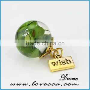 Handmade 20mm Round Clear Resin Ball Dried Pressed Real Flower Pendant With Wish Pendant Jewelry thumbnail-5