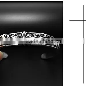 C Shape Antique Silver Vintage Engraved Stainless Steel Bangles thumbnail-4