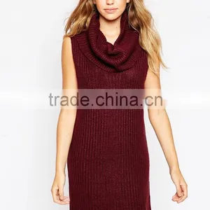 Sleeveless Chunky Knit Sleeveless Cowl Neck Sweater Dress thumbnail-1