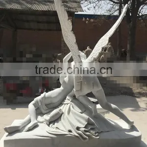 White Marble Carved Roman Mythology Cupid and Psyche Statue thumbnail-3
