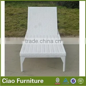 All-Weather Sunbed Patio Wicker White Sun Lounger With Wheels thumbnail-4